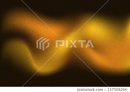 Golden abstract waves on grain dark background. Dark brown, yellow and orange noisy gradation. Grunge retro textured abstract gradient overlay. Vector grainy gradation background. 137508204