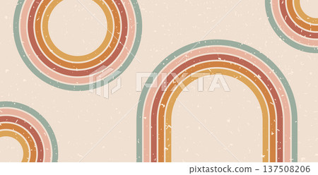 Boho rainbow lines path textured background. Horizontal banner with arch stripes abstract pattern. Vector vintage curved underline geometric backdrop. Dynamic curved playful wallpaper Boho rainbow lines path textured background. Horizontal banner with arch stripes abstract pattern. Vector vintage curved underline geometric backdrop. Dynamic curved playful wallpaper 137508206