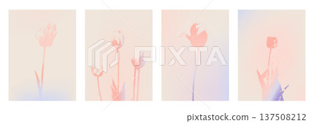 Blurred photocopy grain tulip floral backgrounds set for beauty design. Gentle blurred flower with smooth gradient for poster. Dreamy grainy flower vector backdrop for botanical vertical banners Blurred photocopy grain tulip floral backgrounds set for beauty design. Gentle blurred flower with smooth gradient for poster. Dreamy grainy flower vector backdrop for botanical vertical banners 137508212