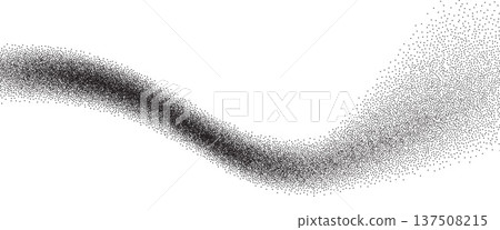 Grainy wave line on white background. Gritty noise curved gradient with dots. dusty long splash. Vector trail with stippling effect backdrop. Powder noise grain brush stroke isolated Grainy wave line on white background. Gritty noise curved gradient with dots. dusty long splash. Vector trail with stippling effect backdrop. Powder noise grain brush stroke isolated 137508215