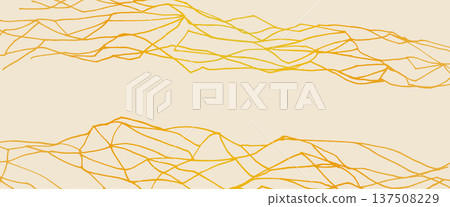 Kintsugi template. Elegant marble surface with luxurious golden veins delicate fractures. Beige background with shimmering metallic lines Japanese art. Perfect for modern design. Vector ceramic bg 137508229