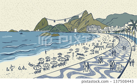 Copacabana beach. Vector handdrawn illustration Copacabana beach. Vector handdrawn illustration 137508443