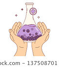 Human Hands with Laboratory Flask Blackcurrant Purple Extract. Concept Vitamin C. Natural Medicine and Pharmacy. Natural Antioxidant and Superfood Supplement . Vector Illustration 137508701