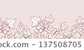 Botanical Currant Seamless Border. Outline Branches Berries with Leaves Background. Vintage Fruit Horizontal Template. Monochrome Ornament banner. Vector illustration 137508705