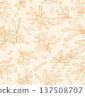 Line Art Sea Buckthorn Seamless Pattern. Branch and Berries on Light Background. Outline hand-drawn. Botanical template Ornament. Vector Square illustration 137508707