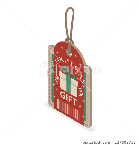 3D Isometric Flat Vector Illustration of Winter Holiday Decoration, Set Of Vintage Christmas Tags With String, Textured Paper - Retail, Sale, And Discount Theme. Item 2 3D Isometric Flat Vector Illustration of Winter Holiday Decoration, Set Of Vintage Christmas Tags With String, Textured Paper - Retail, Sale, And Discount Theme. Item 2 137508735