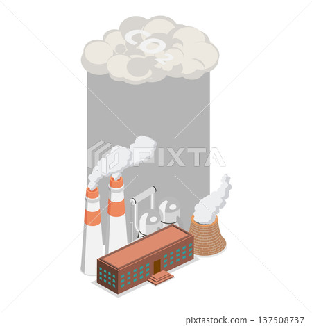 3D Isometric Flat Vector Illustration of Carbon Greenhouse, Diagram Outlining Sources Of Carbon Footprint And CO2 Gas Emissions. Item 1 137508737