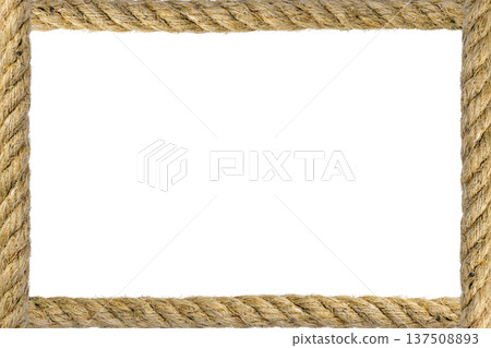 Rustic Natural Frame Crafted from Twisted Jute Rope on a Plain White Background for Elegant Display 137508893
