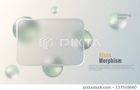 Abstract glass morphism UI banner with a matte glass panel and floating metal spheres on a gradient background. Abstract glass morphism UI banner with a matte glass panel and floating metal spheres on a gradient background. 137509660