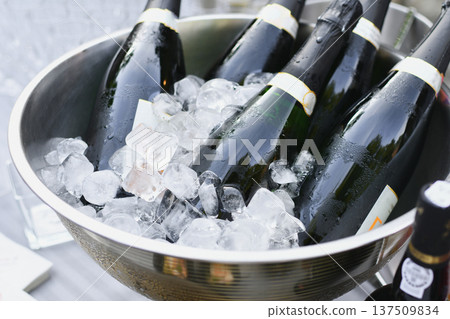 Champagne Bottles on Ice at a French Wedding 137509834