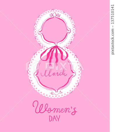 Women's Day celebration illustration featuring pink design with floral elements and decorative text Women's Day celebration illustration featuring pink design with floral elements and decorative text 137510141