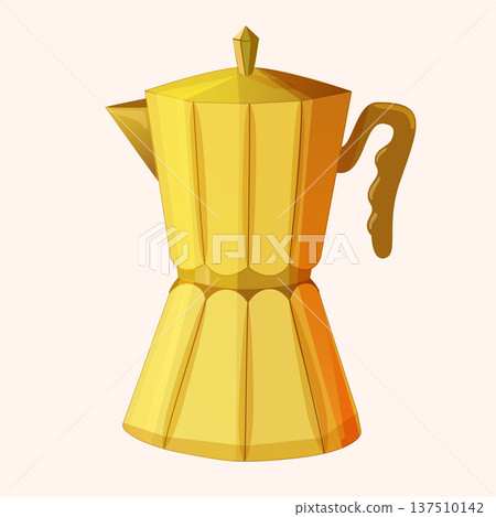 Golden stovetop espresso maker illustration on a light background Golden stovetop espresso maker illustration on a light background 137510142