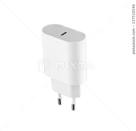 Network adapter 220V Type-C charging on a white background Network adapter 220V Type-C charging on a white background 137510540