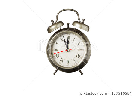 retro clock, pointer clock, brown color alarm clock on isolated white background 137510594