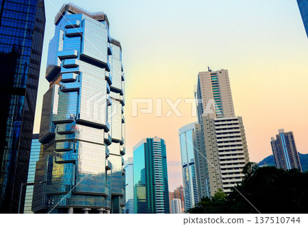 Skyscrapers tower glass buildings. Facade office buildings. High-rise bank building. Hong Kong  137510744