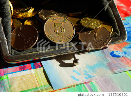 Coin purse with Hong Kong dollar banknotes. Wallet with Hong Kong dollar cash payment. Wallet Coin, Coin purse with Hong Kong dollar banknotes. Wallet with Hong Kong dollar cash payment. Wallet Coin, 137510801