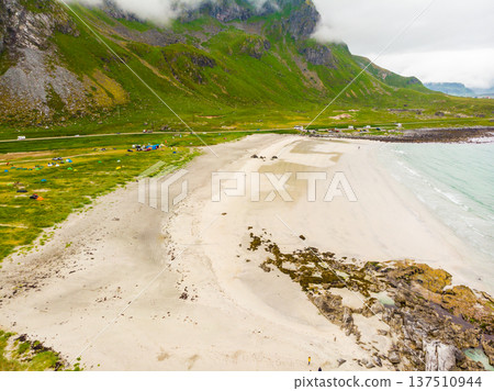Skagsanden Beach on Flakstadoy island, Lofoten Norway Skagsanden Beach on Flakstadoy island, Lofoten Norway 137510944