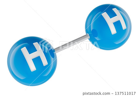 Hydrogen molecule H2 with two atoms and chemical bond, 3d rendering 137511017