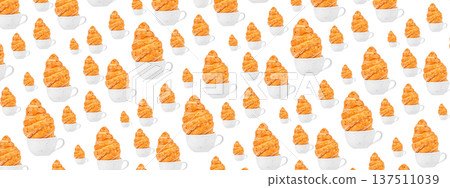 Seamless Pattern with Croissants in Coffee Cups on Light Background Seamless Pattern with Croissants in Coffee Cups on Light Background 137511039