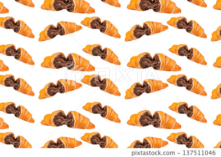Seamless Pattern with Chocolate Croissants on Light Background Seamless Pattern with Chocolate Croissants on Light Background 137511046