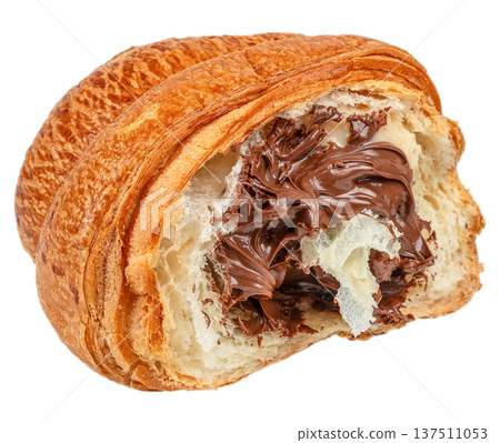 Chocolate Filled Croissant Bite Showing Creamy Filling 137511053