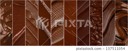 Set of Chocolate Cream Texture Backgrounds and Smears Set of Chocolate Cream Texture Backgrounds and Smears 137511054