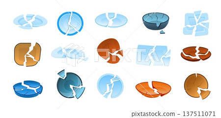 Broken dish. Shattered plate, damaged ceramic bowl kitchen tableware trash chipped dishes crockery crack break kitchenware waste plates set cartoon qualitative vector illustration Broken dish. Shattered plate, damaged ceramic bowl kitchen tableware trash chipped dishes crockery crack break kitchenware waste plates set cartoon qualitative vector illustration 137511071