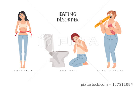Women with eating disorders. Anorexia, bulimia and binge eating Women with eating disorders. Anorexia, bulimia and binge eating 137511094