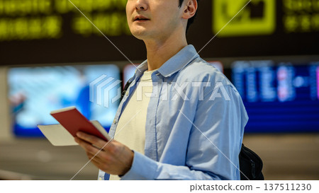 一名男子正在機場檢查證件。照片由關西國際機場（KIX）提供。 137511230