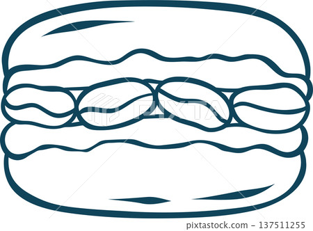 Doodle style macaroon with coffee, Mediterranean blue outline. Clean hand-drawn vector of French treat for dessert menus or bakery marketing Doodle style macaroon with coffee, Mediterranean blue outline. Clean hand-drawn vector of French treat for dessert menus or bakery marketing 137511255