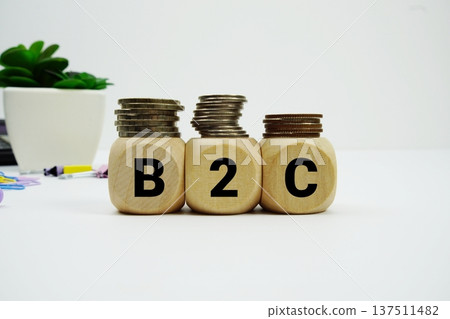Stack of coins with wood blocks with "B2C (Business to Consumer)" Financial concept Stack of coins with wood blocks with "B2C (Business to Consumer)" Financial concept 137511482