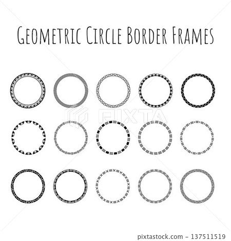 Geometric Circle Border Frame Set, Greek Key Meander Triangle Dash Aztec Ethnic Ornamental Round Ring Clipart 137511519