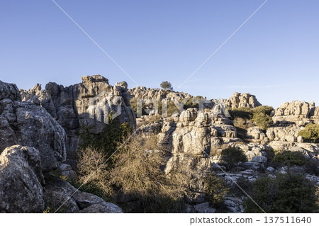 Exploring El Torcal rock formations and natural landscape in Spain during daylight hours Exploring El Torcal rock formations and natural landscape in Spain during daylight hours 137511640