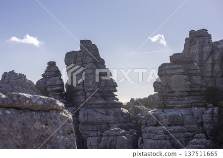 Exploring El Torcal rock formations in Spain during a sunny day 137511665