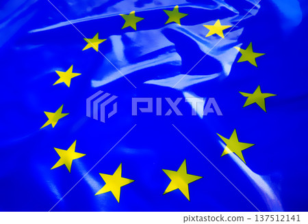 Flag of the European Union, close-up. EU, Waving flag of European Union Flag of the European Union, close-up. EU, Waving flag of European Union 137512141