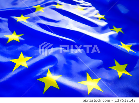 Flag of the European Union, close-up. EU, Waving flag of European Union Flag of the European Union, close-up. EU, Waving flag of European Union 137512142