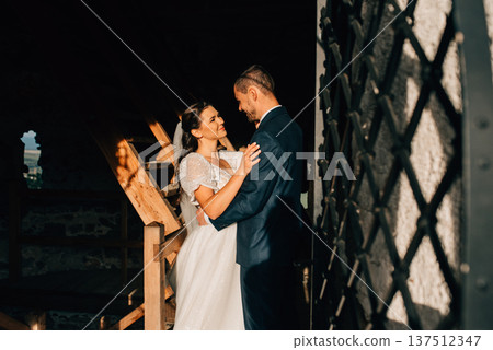 Wedding portrait of bride and groom. Wedding portrait of bride and groom. 137512347