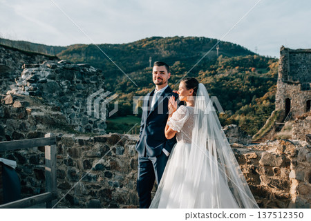 Wedding portrait of bride and groom. Wedding portrait of bride and groom. 137512350