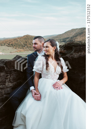 Wedding portrait of bride and groom. Wedding portrait of bride and groom. 137512352