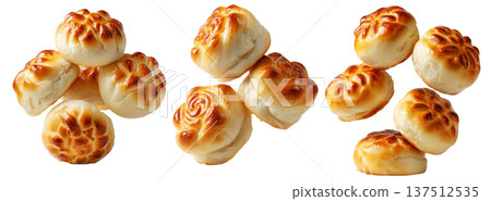 Panipopo sweet rolls baked in coconut milk with golden crust isolated on white background, concept of bakery and food freshness 137512535