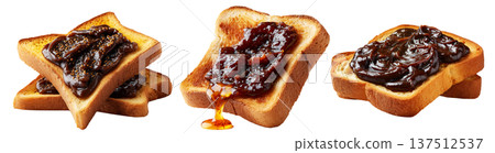 Vegemite Toast bread slices with thick chocolate spread, isolated on white background, concept of Australia breakfast or snack 137512537