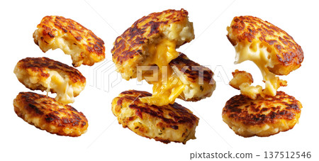 Ecuador lapingachos potato patties filled with melted cheddar cheese, isolated on white background, South American Cuisine Ecuador lapingachos potato patties filled with melted cheddar cheese, isolated on white background, South American Cuisine 137512546