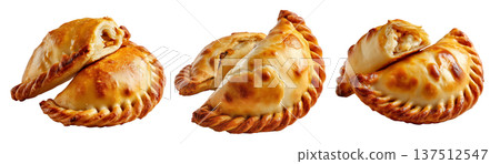 Saltenas Bolivianas baked empanadas with braided edges isolated on white background, concept of South American Cuisine 137512547
