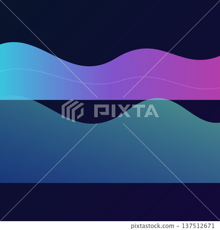 Gradient wave bands in blue, purple, and green sweep horizontally across a dark background, forming an abstract flowing pattern with layered gentle transitions. 137512671