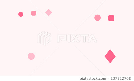 Minimalist pastel design featuring simple geometric shapes circles, squares, diamonds in soft red and pink tones arranged loosely on a pale background. 137512708