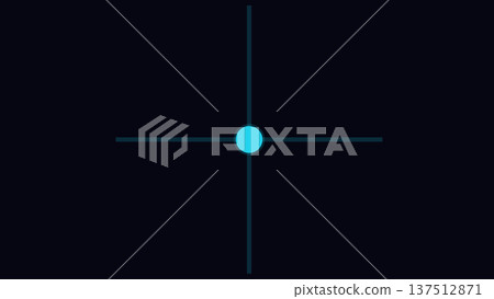 Minimal crosshair interface with bright cyan circle at the center and four symmetrical lines extending outward, mimicking a digital target system. 137512871