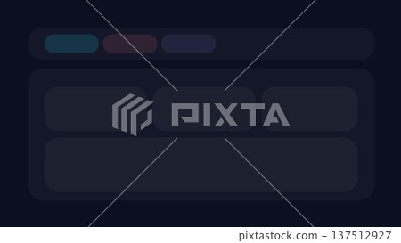 Dark user interface with top navigation pills and block layout beneath, designed for modern dashboard or web application display on a dark background. Dark user interface with top navigation pills and block layout beneath, designed for modern dashboard or web application display on a dark background. 137512927