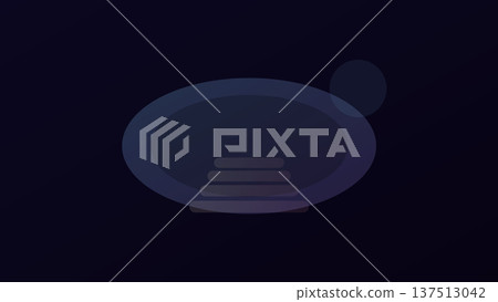 Futuristic glowing platform with concentric steps in purples and blues floating in dark space, representing abstract technology, elevation, and form. 137513042