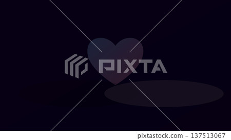 Single heart shape with minimal shadow floats above dark surface, conveying tender emotion within calm abstract field of gentle visual abstraction and soft darkness. Single heart shape with minimal shadow floats above dark surface, conveying tender emotion within calm abstract field of gentle visual abstraction and soft darkness. 137513067