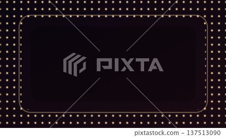 Dark rectangle framed by golden dots gives a marquee effect while floating in black space evoking glitzy interface panel with stylish digital contrast. 137513090